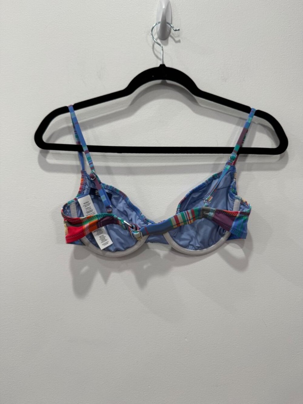 New Polo Ralph Lauren Women's Size M Blue Smocked Madras Balconette Swim Top - Picture 8 of 13